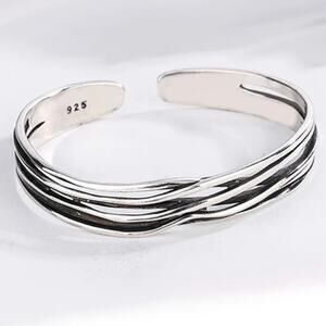 925 Sterling silver Sole Memory Vintage Wavy Thai silver plated unisex bracelet